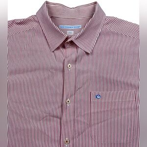 Southern Tide Tailored Fit Striped Casual Short Sleeve Button Down Pink White XL